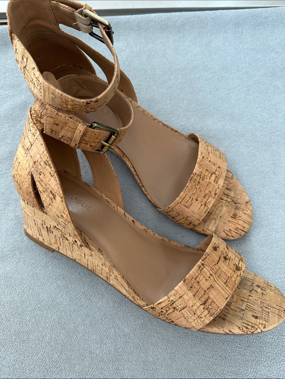 AEROSOLES Willis Ankle Strap Wedge Cork-Sandals - Tan Cork Sz 9W